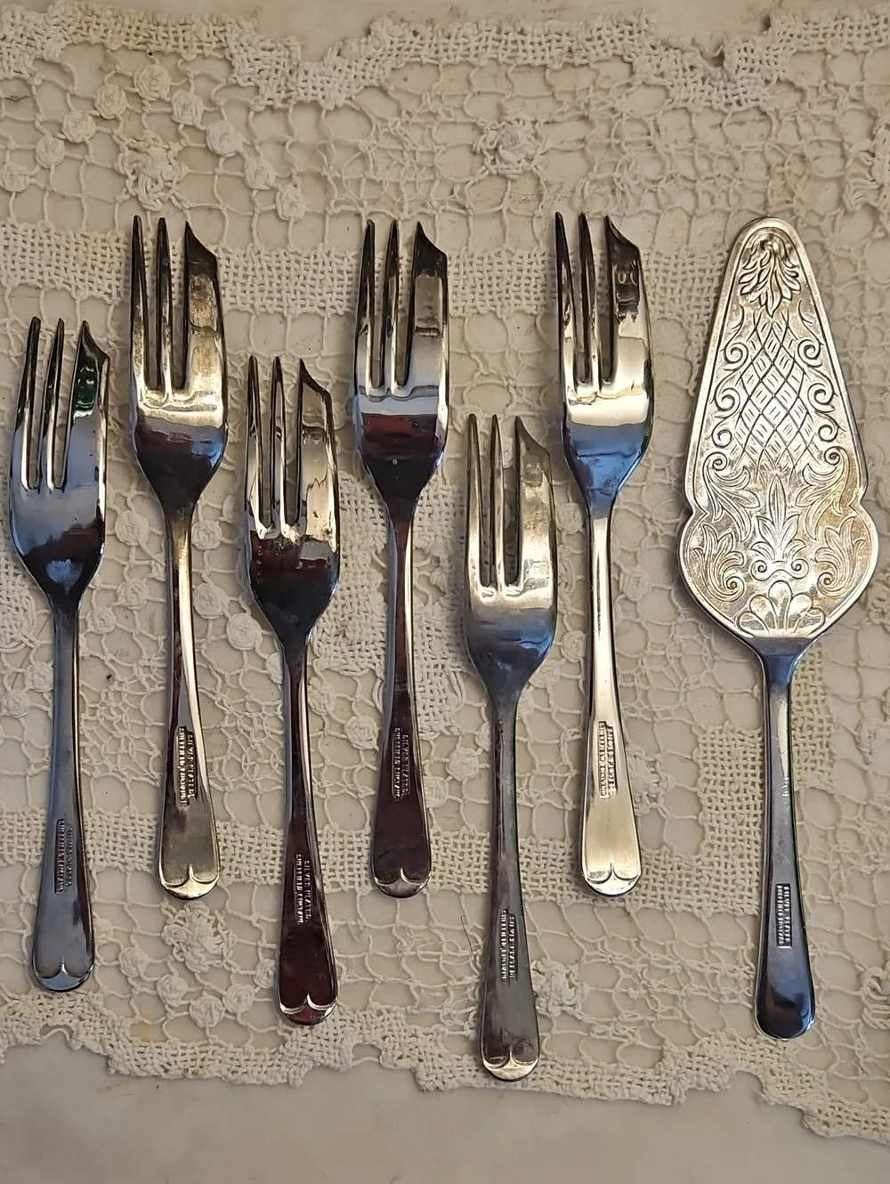 SHEFFIELD ENGLAND            7 Piece Dessert/Appetizer Silver Service Set VTG